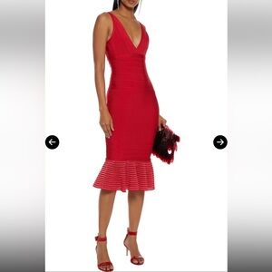 NWT $1690 Herve Leger Fluted Metallic-Trimmed Bandage Midi Dress size M